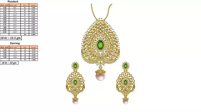 Drop Shaped Pendant and Earrings With Emerald 2