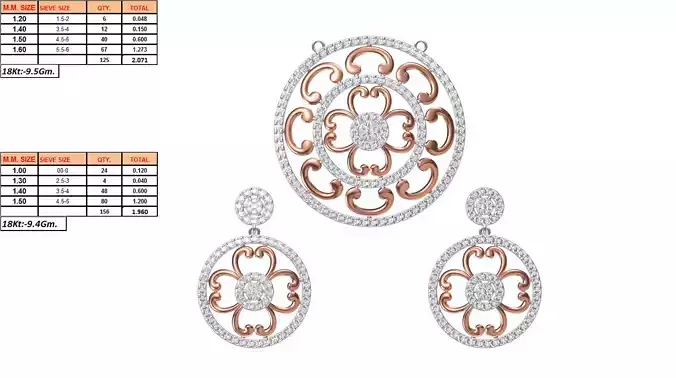 Round Shaped Pendant and Earrings With Diamonds 24
