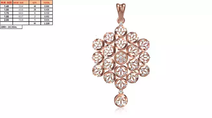 Flower Shaped Rose Gold Pendant With Diamonds 9 3D print model