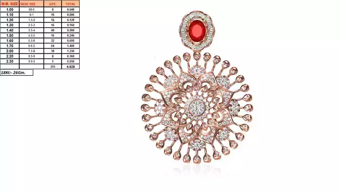 Flower Shaped Rose Gold Pendant With Ruby 3D print model