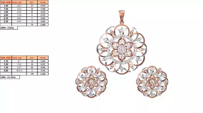 Flower Shaped Pendant and Earrings With Diamonds 35