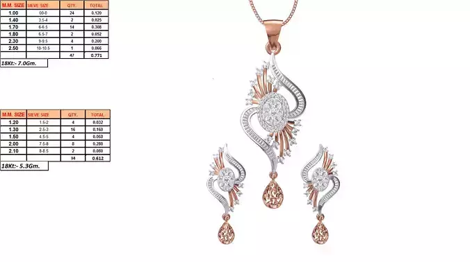 Rose Gold Pendant and Earrings With Diamonds 7