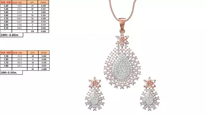 Drop Shaped Pendant and Earrings With Diamonds 18