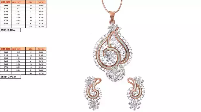 Rose Gold Pendant and Earrings With Diamonds 8
