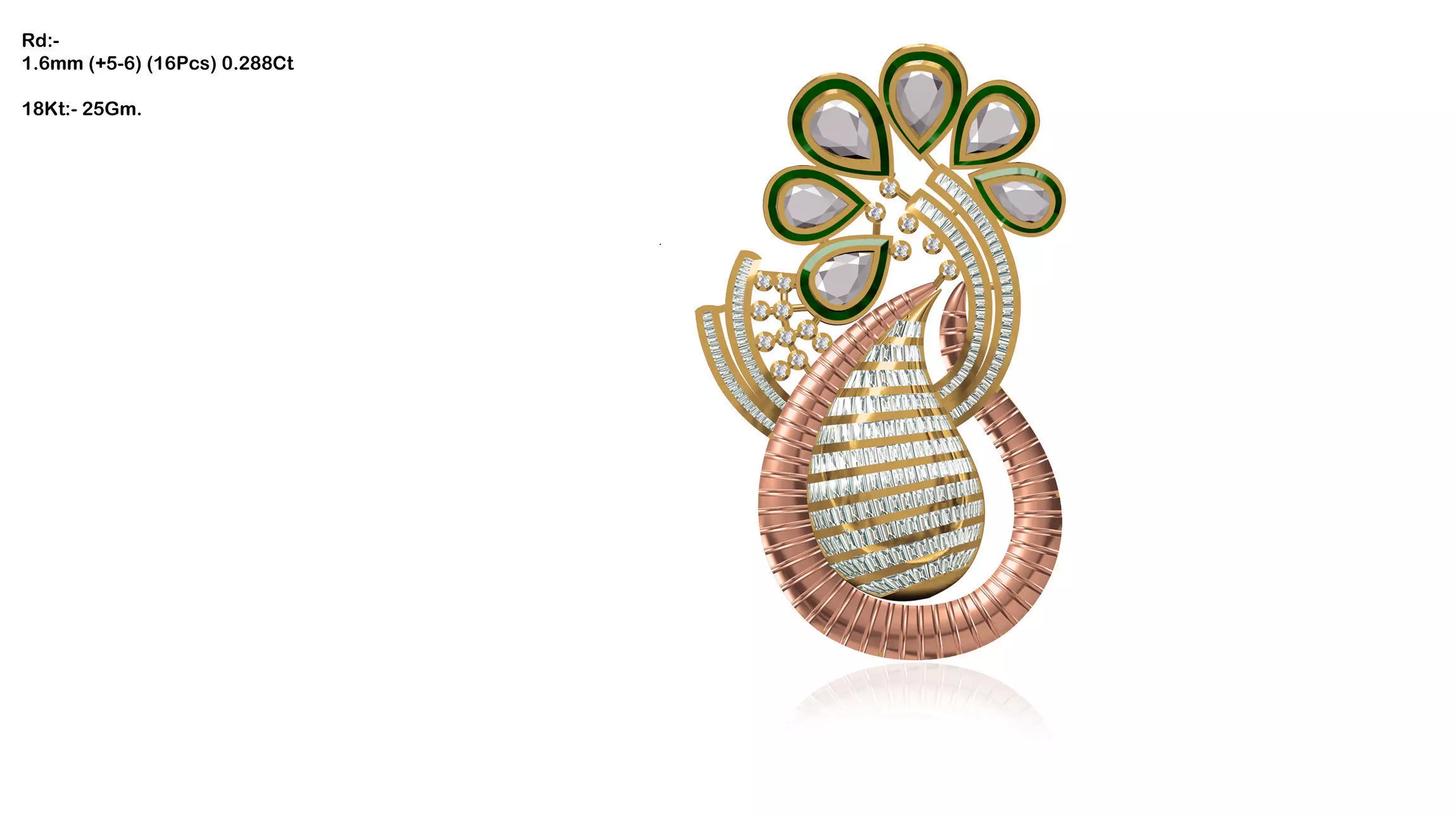 Mango Shaped Multi Metal Pendant With Diamonds 1 3D print model