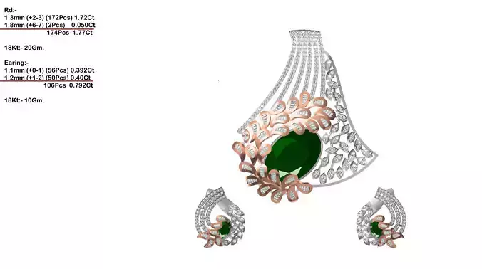 Floral Pendant And Earrings With Emerald