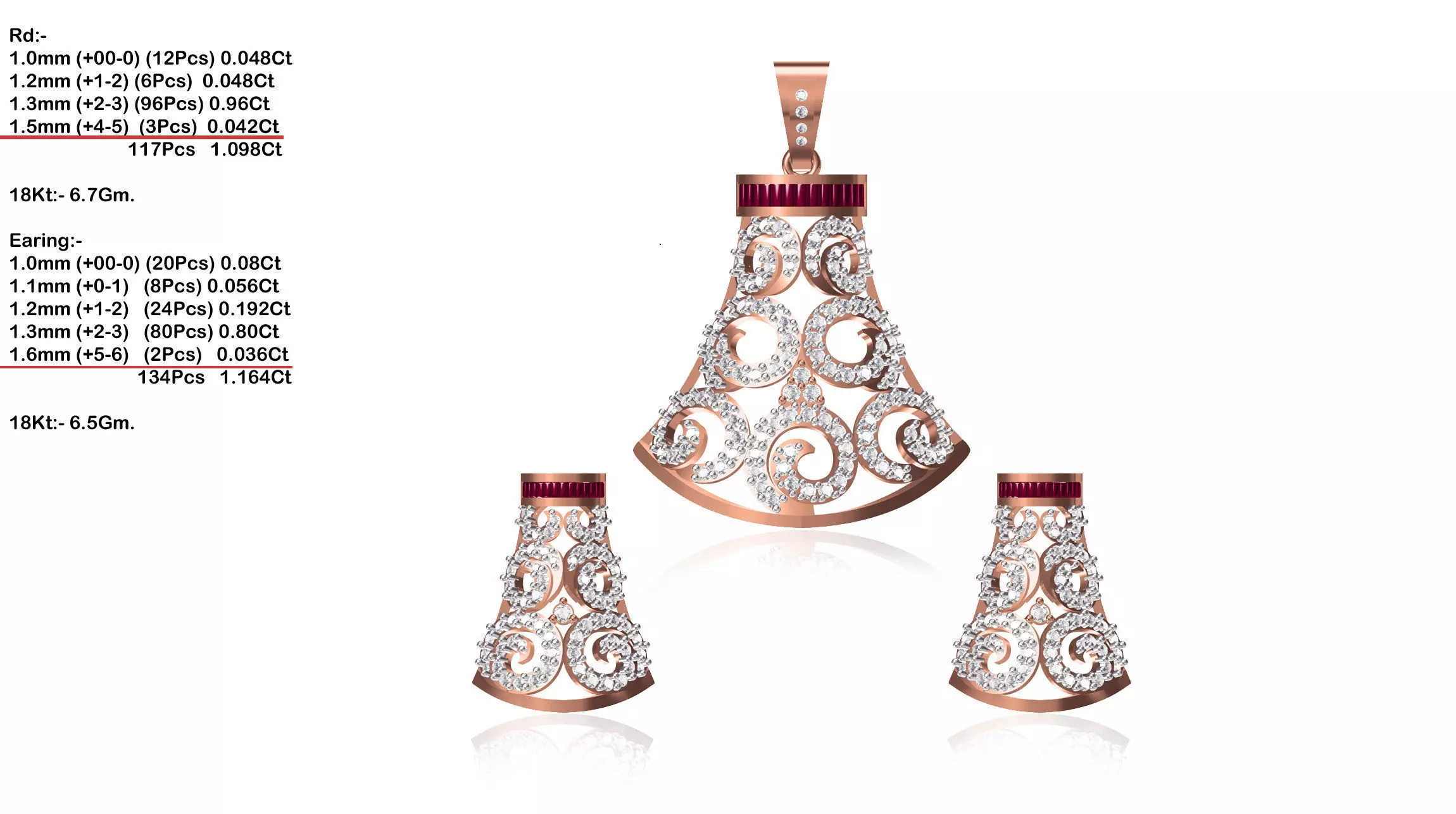 Bell Shaped Pendant and Earrings With Diamonds 3D print model_0