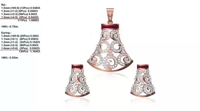 Bell Shaped Pendant and Earrings With Diamonds 3D print model