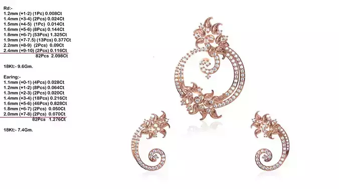 Floral Pendant and Earrings With Diamonds 11