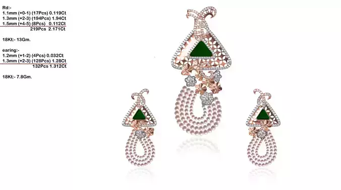 Triangle Shaped Pendant and Earrings With Emerald 1