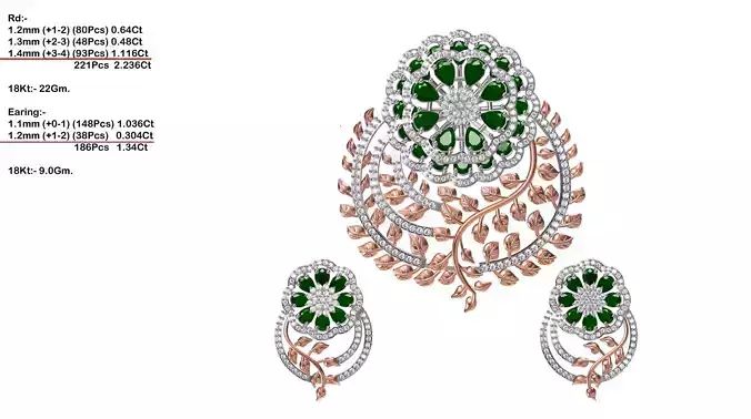 Flower Shaped Pendant And Earrings With Emerald 3