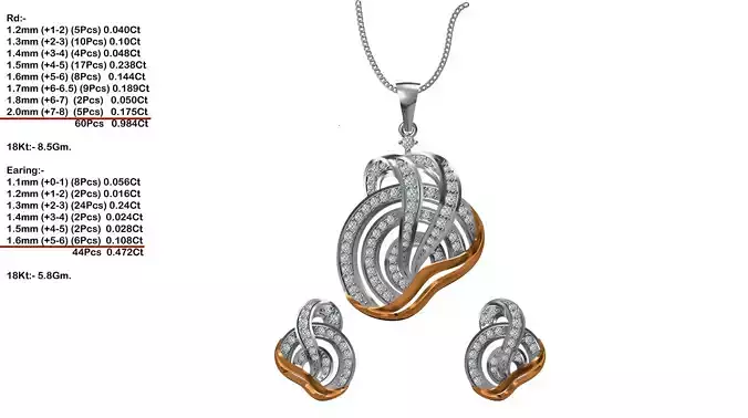 Round Shaped Pendant and Earrings With Diamonds 25