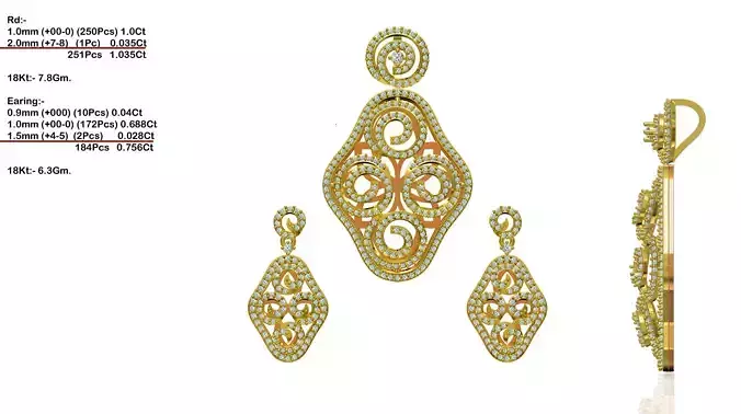 Rhombus Shaped Pendant and Earrings With Diamonds 5