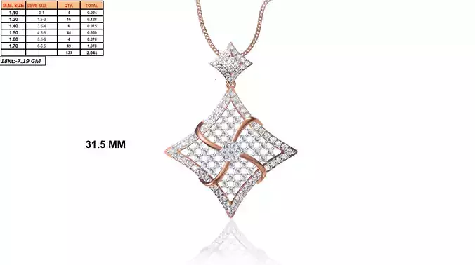 Diamond Shaped Rose Gold Pendant With Diamonds 3D print model