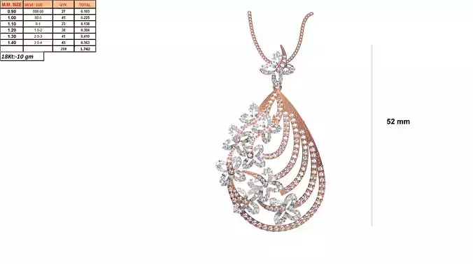 Drop Shaped Rose Gold Pendant With Diamonds 13 3D print model
