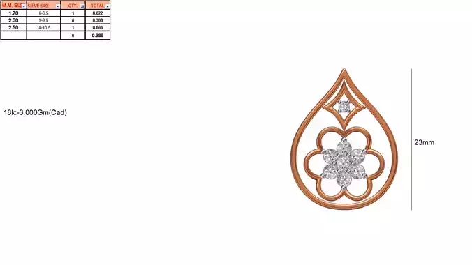 Drop Shaped Rose Gold Pendant With Diamonds 14 3D print model