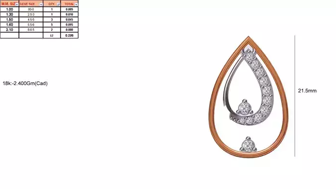 Drop Shaped Rose Gold Pendant With Diamonds 15 3D print model