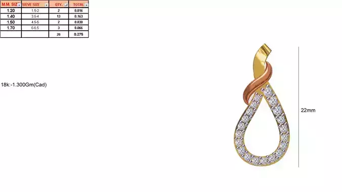 Drop Shaped Gold Pendant With Diamonds 15 3D print model