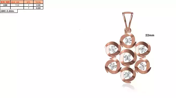 Flower Shaped Rose Gold Pendant With Diamonds 12 3D print model