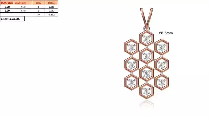 Hexagon Shaped Rose Gold Pendant With Diamonds