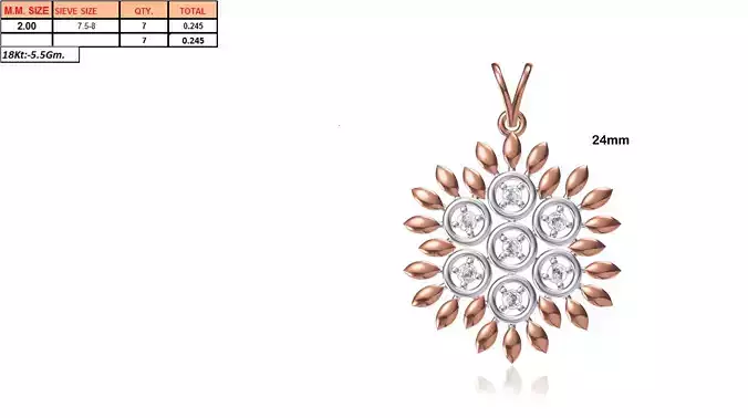 Flower Shaped Rose Gold Pendant With Diamonds 15