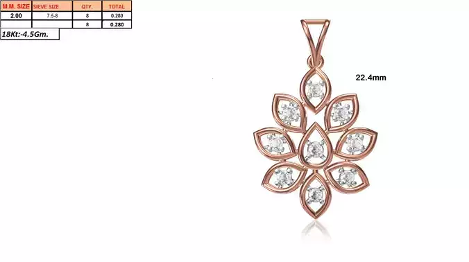 Flower Shaped Rose Gold Pendant With Diamonds 18
