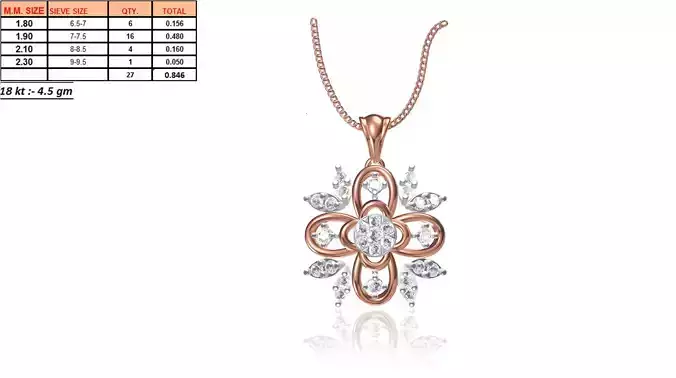 Flower Shaped Rose Gold Pendant With Diamonds 22 3D print model