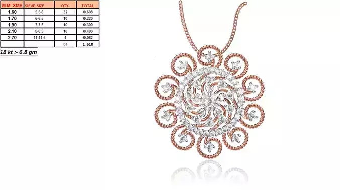 Flower Shaped Rose Gold Pendant With Diamonds 23 3D print model