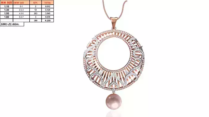 Round Shaped Rose Gold Pendant With Pearl