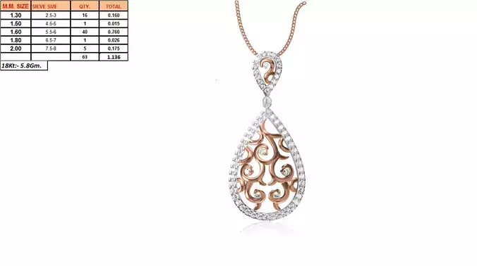 Drop Shaped Rose Gold Pendant With Diamonds 17 3D print model