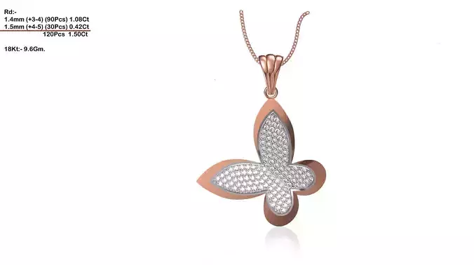 Butterfly Shaped Rose Gold Pendant With Diamonds 1 3D print model