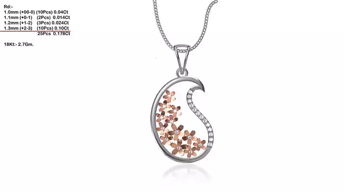 Mango Shaped Silver Pendant With Diamonds