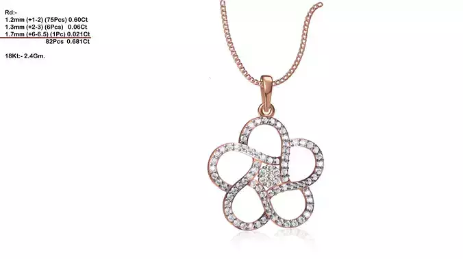 Flower Shaped Rose Gold Pendant With Diamonds 24 3D print model