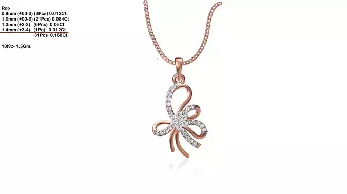 Butterfly Shaped Rose Gold Pendant With Diamonds 2 3D print model