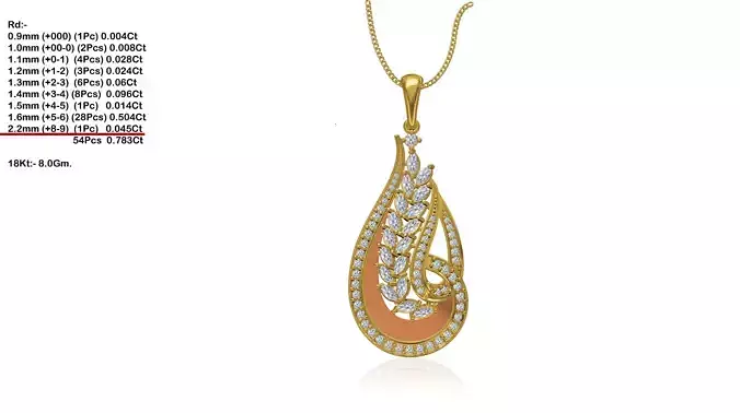 Drop Shaped Gold Pendant With Diamonds 16 3D print model