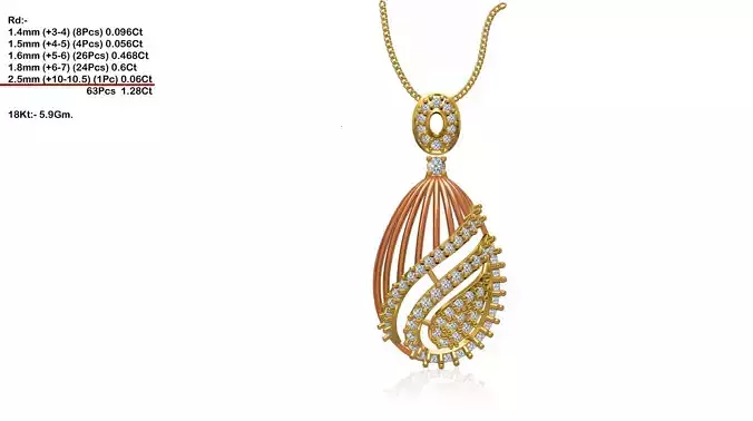 Drop Shaped Gold Pendant With Diamonds 17 3D print model