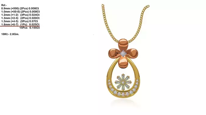 Drop Shaped Gold Pendant With Diamonds 18 3D print model