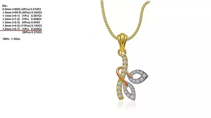 Leaf Shaped Gold Pendant With Diamonds 12
