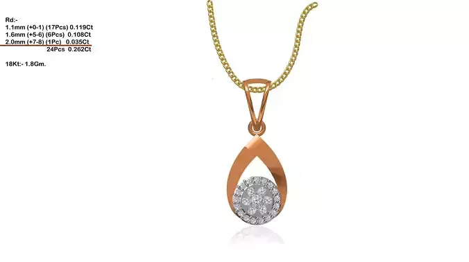 Drop Shaped Gold Pendant With Diamonds 19 3D print model