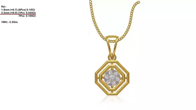 Octagon Shaped Gold Pendant With Diamonds