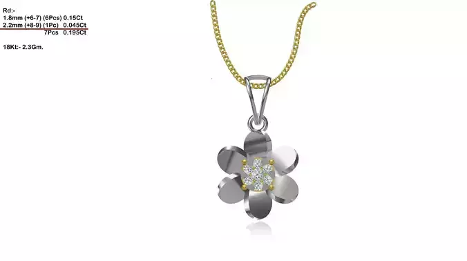 Flower Shaped Silver Pendant With Diamonds 8 3D print model