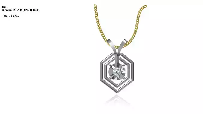 Hexagon Shaped Silver Pendant With Diamonds