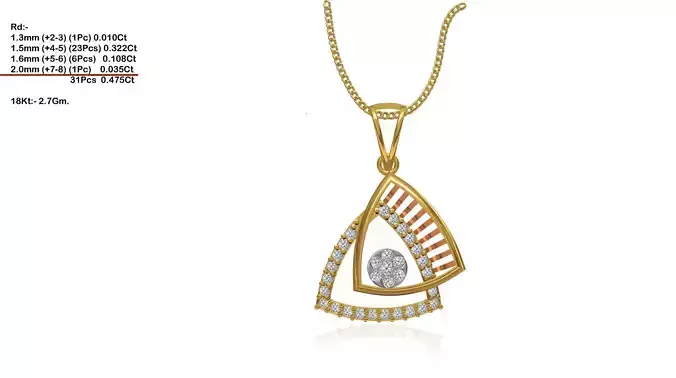 Triangle Shaped Gold Pendant With Diamonds 3