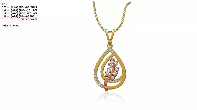 Drop Shaped Gold Pendant With Diamonds 20 3D print model