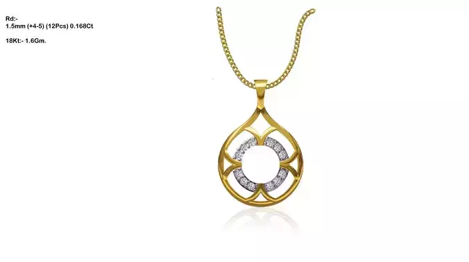 Drop Shaped Gold Pendant With Diamonds 21 3D print model