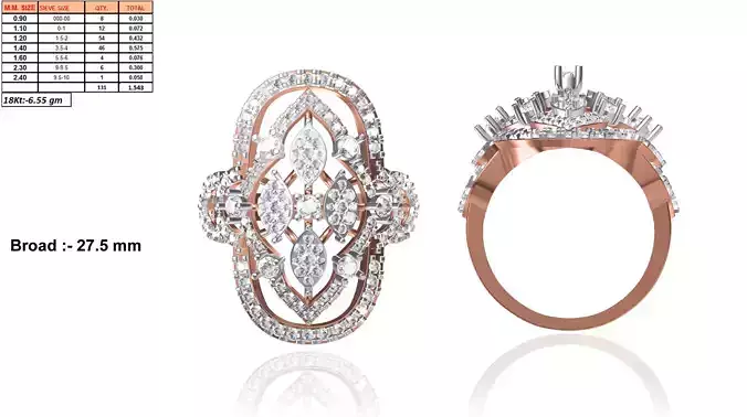 Large Rose Gold Ring With Diamonds