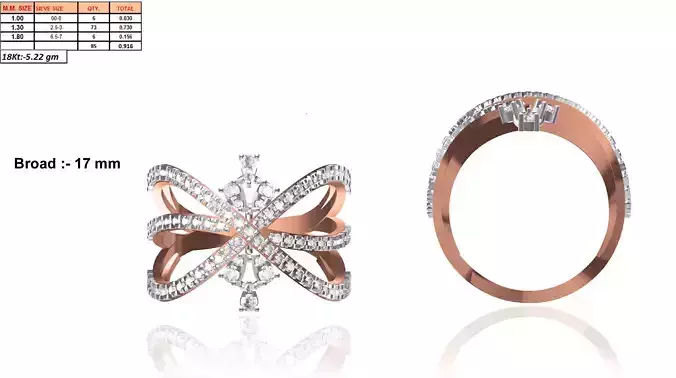 Rose Gold Criss Cross Ring With Diamonds