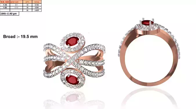 Rose Gold Criss Cross Ring With Ruby