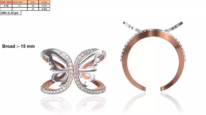 Butterfly Shaped Rose Gold Ring With Diamonds 3D print model