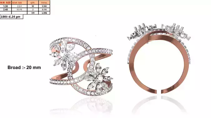 Floral Bent Rose Gold Ring With Diamonds